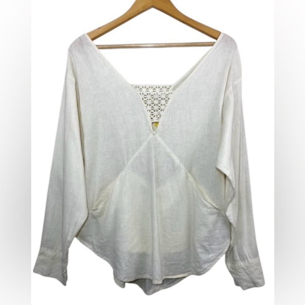 FREE PEOPLE Boho Linen Just Cruisin Pullover Blouse V-Neck in Ivory Size XS - Picture 3 of 13